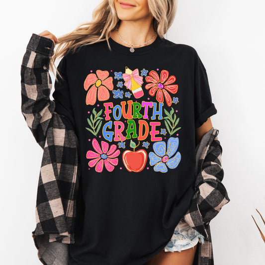 Fourth Grade, Boho, Teacher, Back to School, Floral, First Day of School, Cute, Teacher Appreciation, Coquette, Comfort Colors T-Shirt