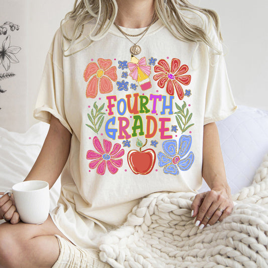 Fourth Grade, Boho, Teacher, Back to School, Floral, First Day of School, Cute, Teacher Appreciation, Coquette, Comfort Colors T-Shirt