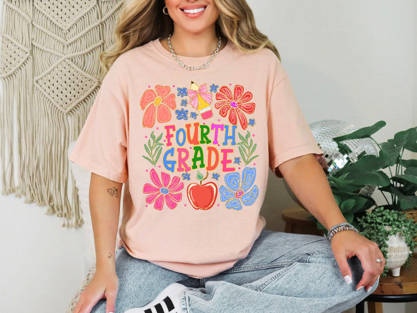 Fourth Grade, Boho, Teacher, Back to School, Floral, First Day of School, Cute, Teacher Appreciation, Coquette, Comfort Colors T-Shirt