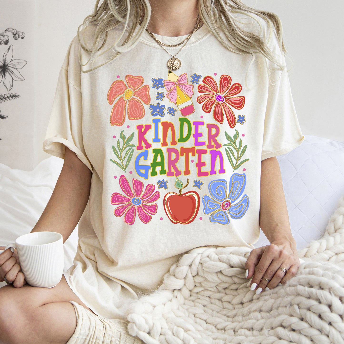 Kindergarten, Boho, Teacher, Back to School, Floral, First Day of School, Cute, Teacher Appreciation, Coquette, Comfort Colors T-Shirt