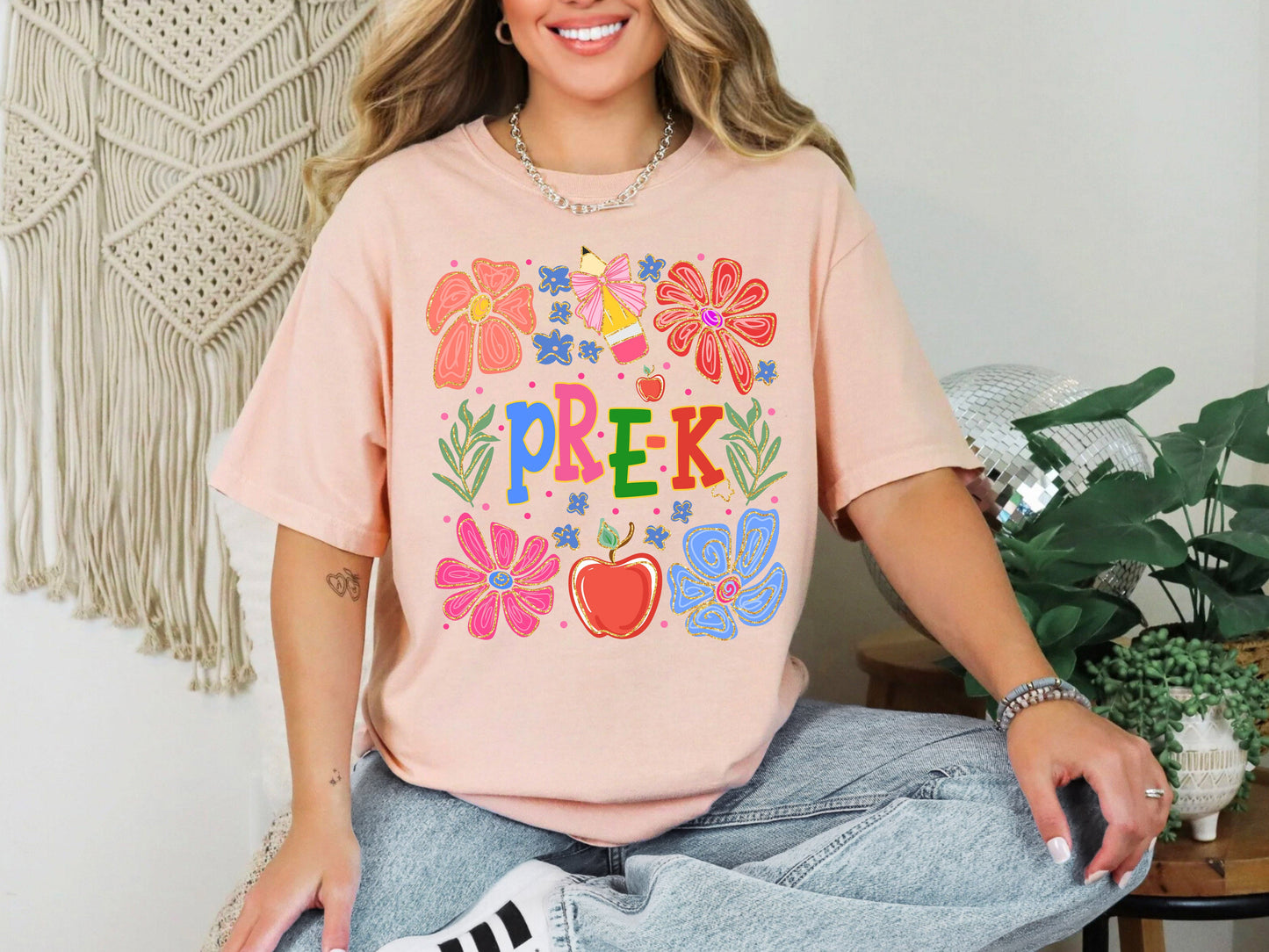 Pre-K, Boho, Teacher, Back to School, Floral, First Day of School, Cute, Teacher Appreciation, Coquette, Comfort Colors T-Shirt