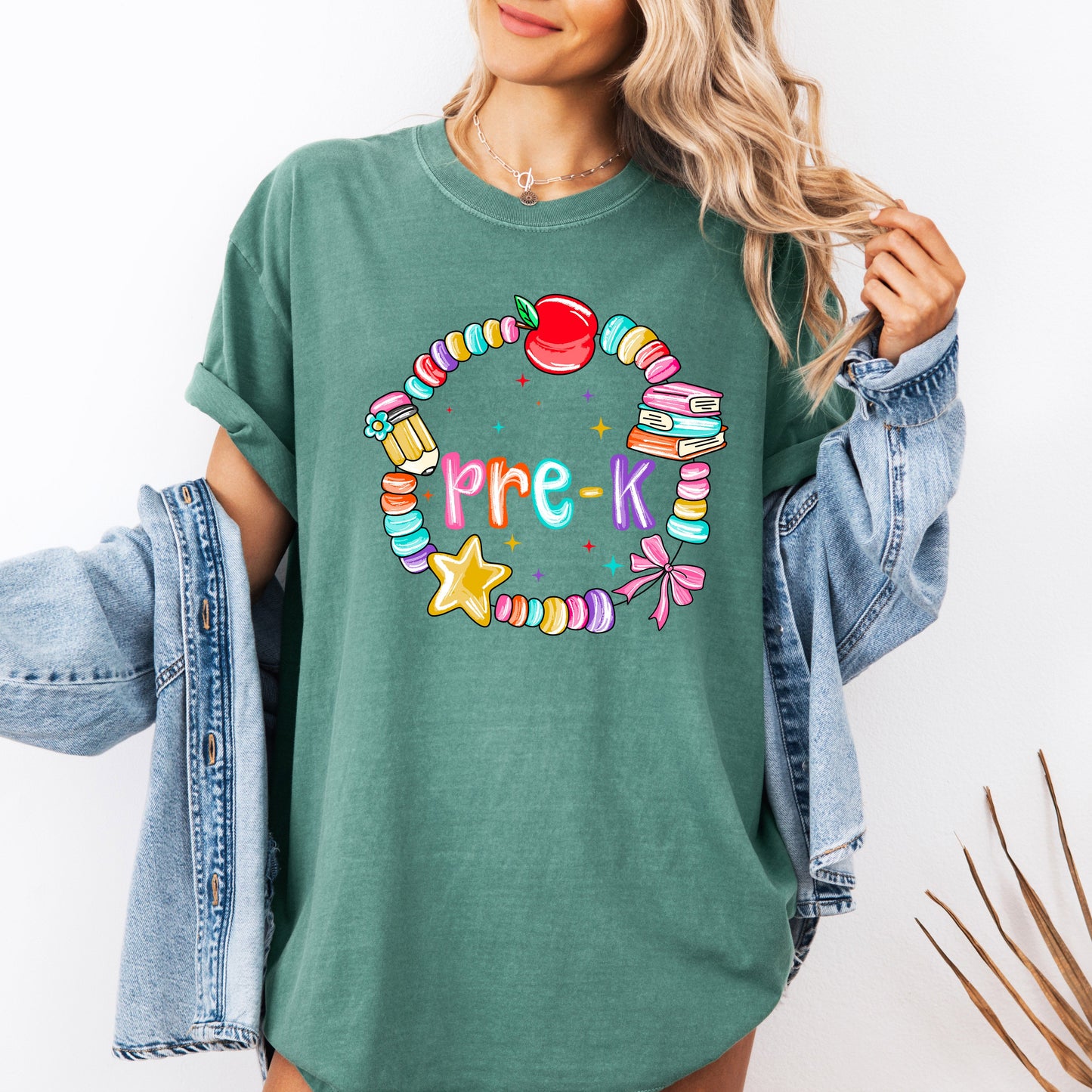Pre-K, Teacher, Back to School, Bracelets, Bow, First Day of School, Cute, Teacher Appreciation, Coquette, Comfort Colors T-Shirt