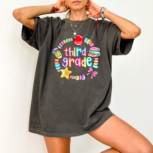 Third Grade, Teacher, Back to School, Bracelets, Bow, First Day of School, Cute, Teacher Appreciation, Coquette, Comfort Colors T-Shirt