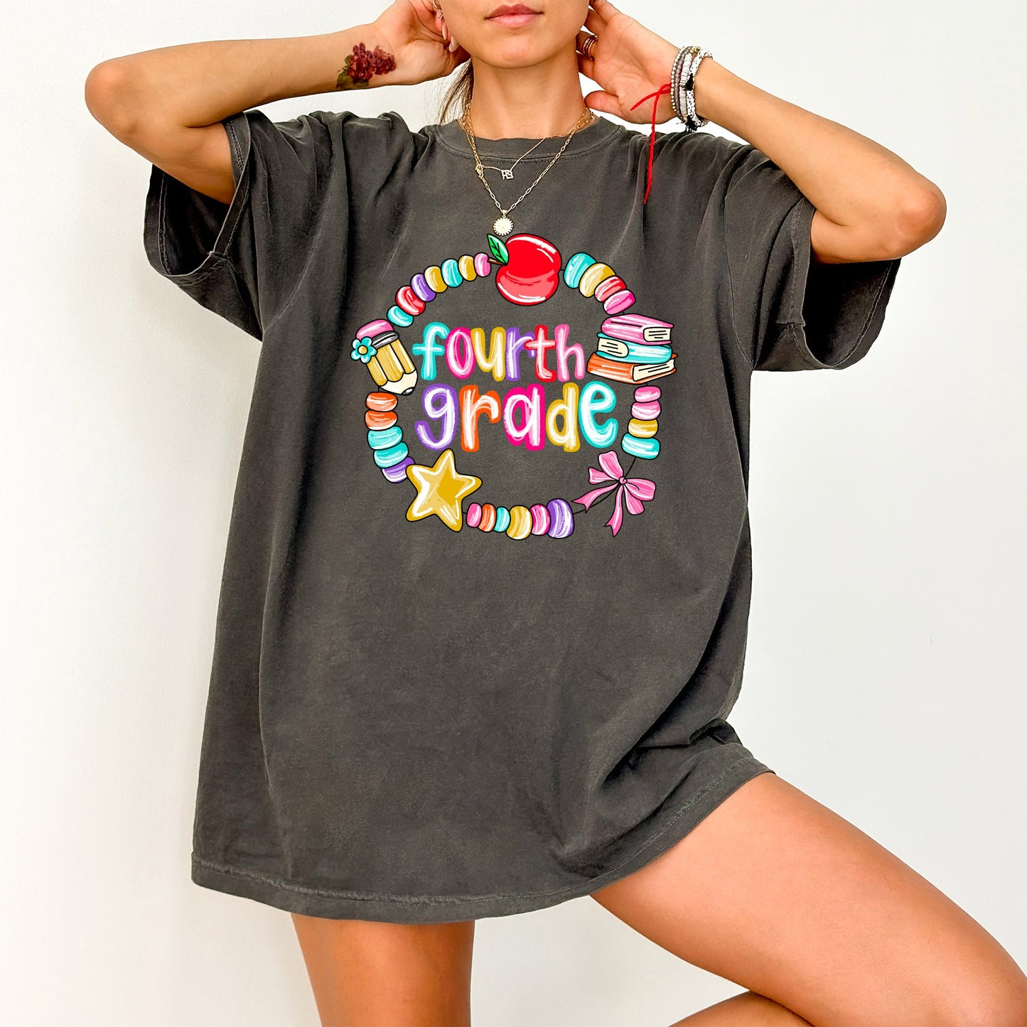 Fourth Grade, Teacher, Back to School, Bracelets, Bow, First Day of School, Cute, Teacher Appreciation, Coquette, Comfort Colors T-Shirt