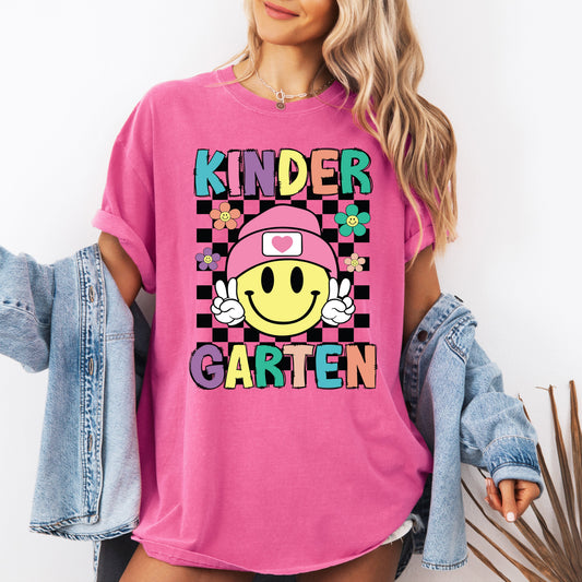 Kindergarten, Smiley Face, Teacher, Back to School, First Day of School, Cute, Teacher Appreciation, Coquette, Comfort Colors T-Shirt