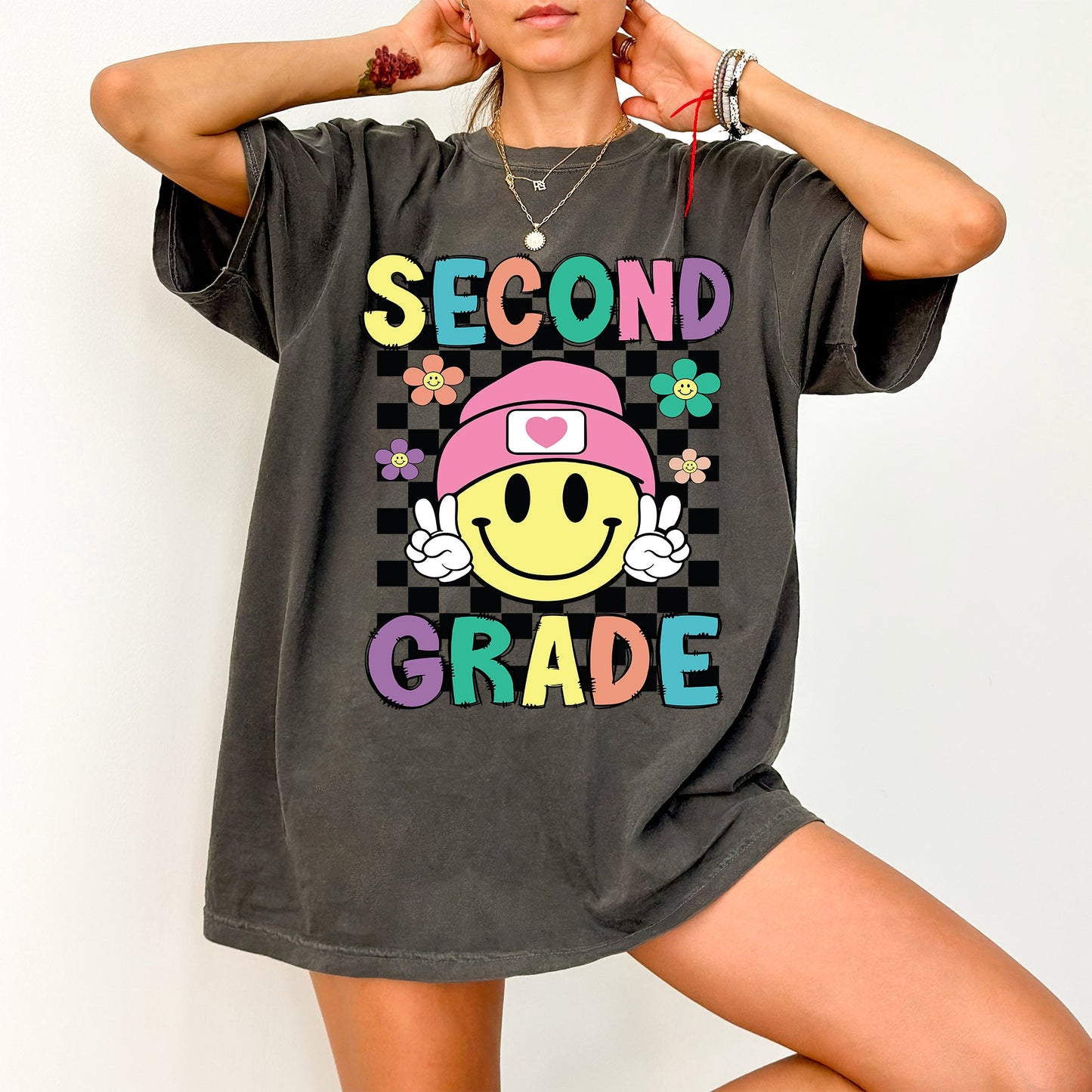 Second Grade, Smiley Face, Teacher, Back to School, First Day of School, Cute, Teacher Appreciation, Coquette, Comfort Colors T-Shirt