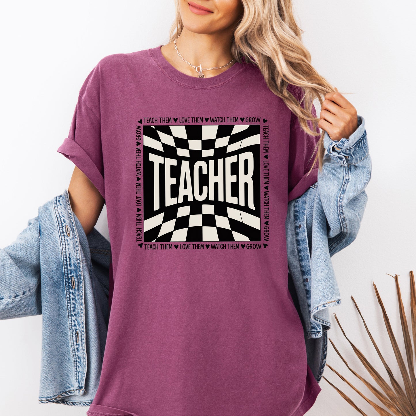 Teacher, Checkered, Back to School, First Day of School, Cute, Teacher Appreciation, Coquette, Comfort Colors T-Shirt
