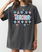 Teacher, Checkered, Retro, Floral, Back to School, First Day of School, Cute, Teacher Appreciation, Coquette, Comfort Colors T-Shirt