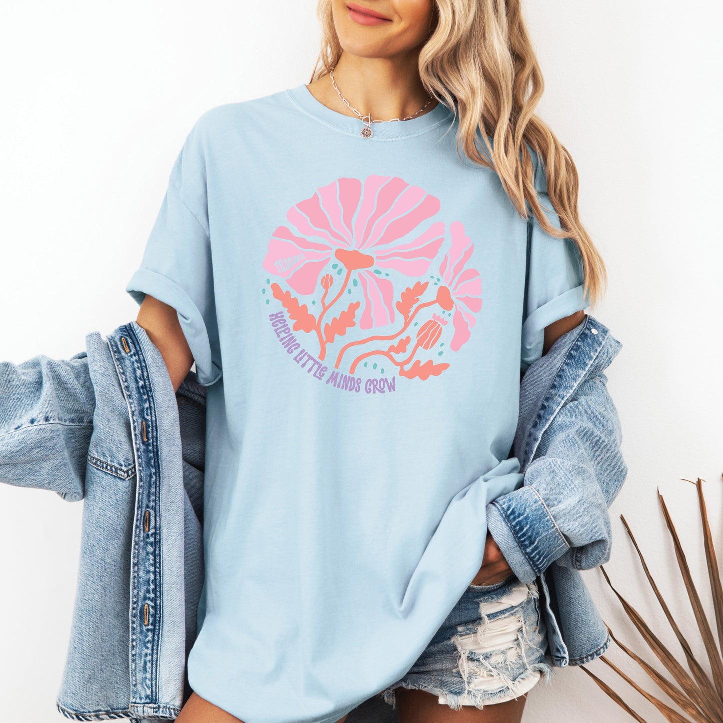 Helping Little Minds, Teacher, Boho, Floral, Back to School, First Day of School, Cute, Teacher Appreciation, Coquette, Comfort Colors T-Shirt