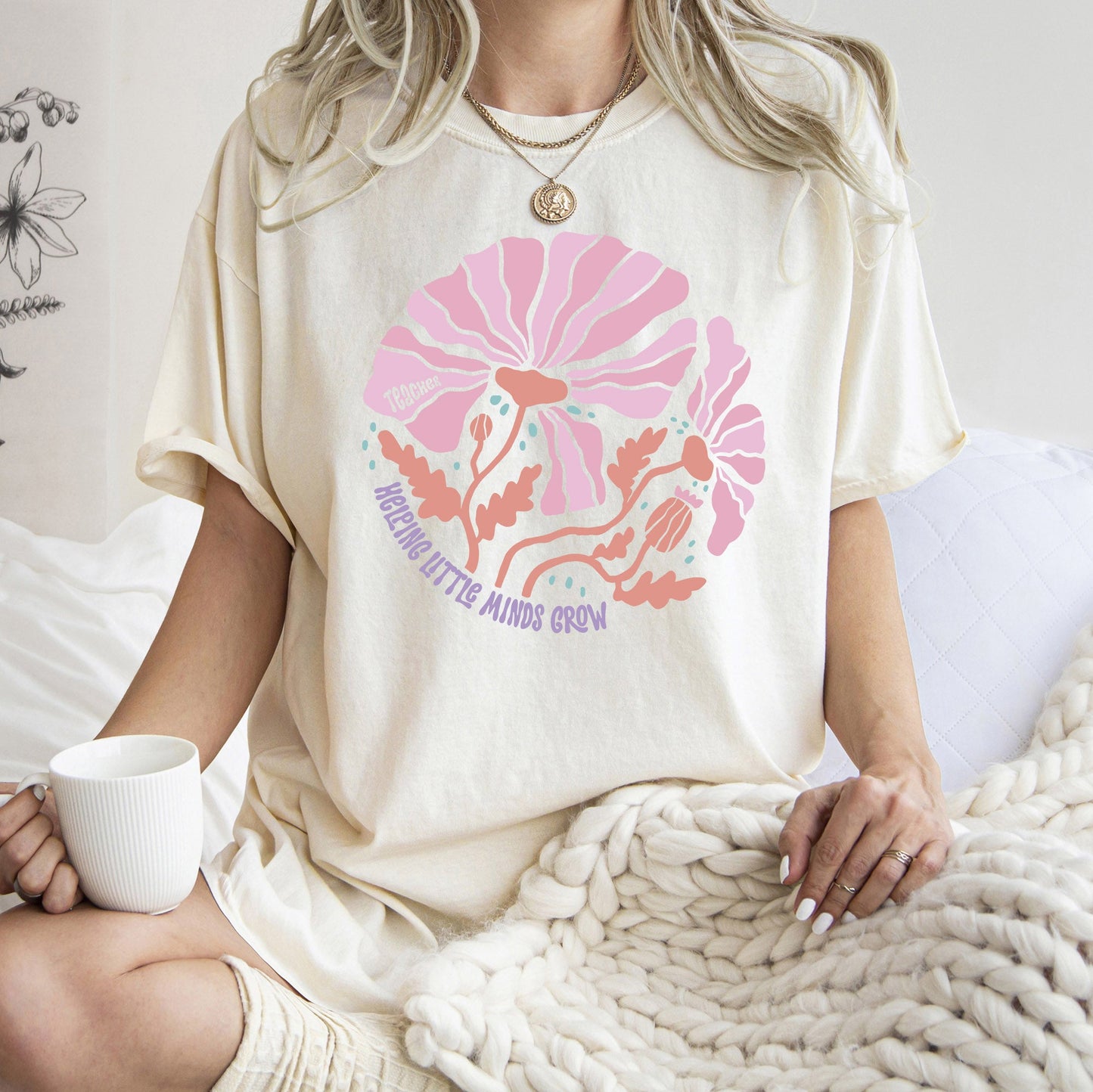 Helping Little Minds, Teacher, Boho, Floral, Back to School, First Day of School, Cute, Teacher Appreciation, Coquette, Comfort Colors T-Shirt