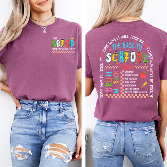 ABCD Back To School Tour, Teacher, Front and Back, First Day of School, Cute, Teacher Appreciation, Coquette, Comfort Colors T-Shirt