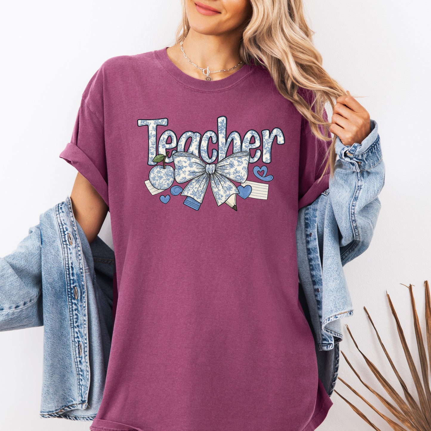 Teacher, Chinoiserie, Bow, Floral, First Day of School, Cute, Teacher Appreciation, Coquette, Comfort Colors T-Shirt