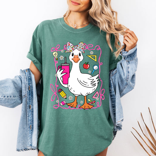 Teacher Goose, Funny, Coffee, First Day of School, Cute, Teacher Appreciation, Coquette, Comfort Colors T-Shirt
