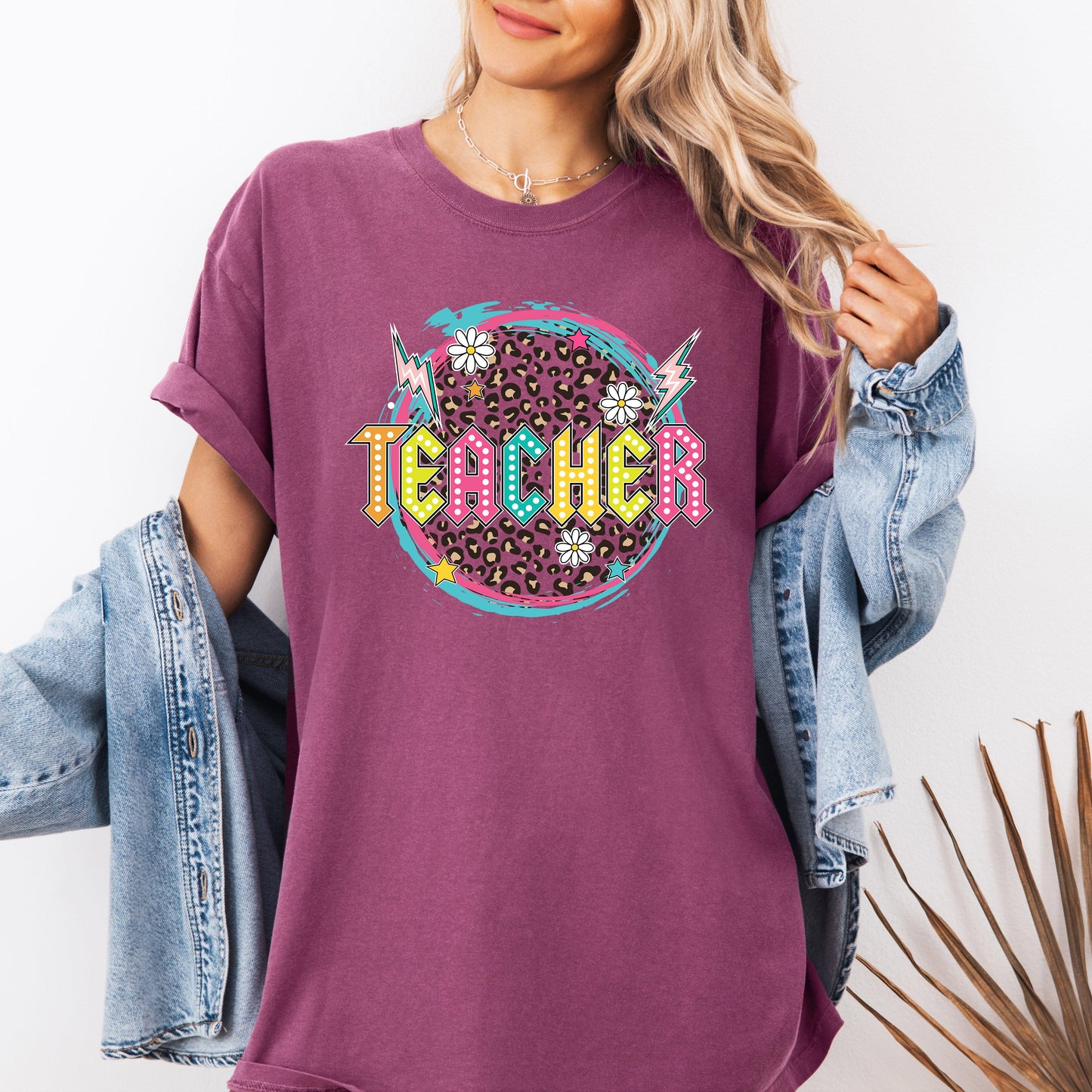 Teacher, Leopard, Daisy, Back to School, First Day of School, Cute, Teacher Appreciation, Coquette, Comfort Colors T-Shirt