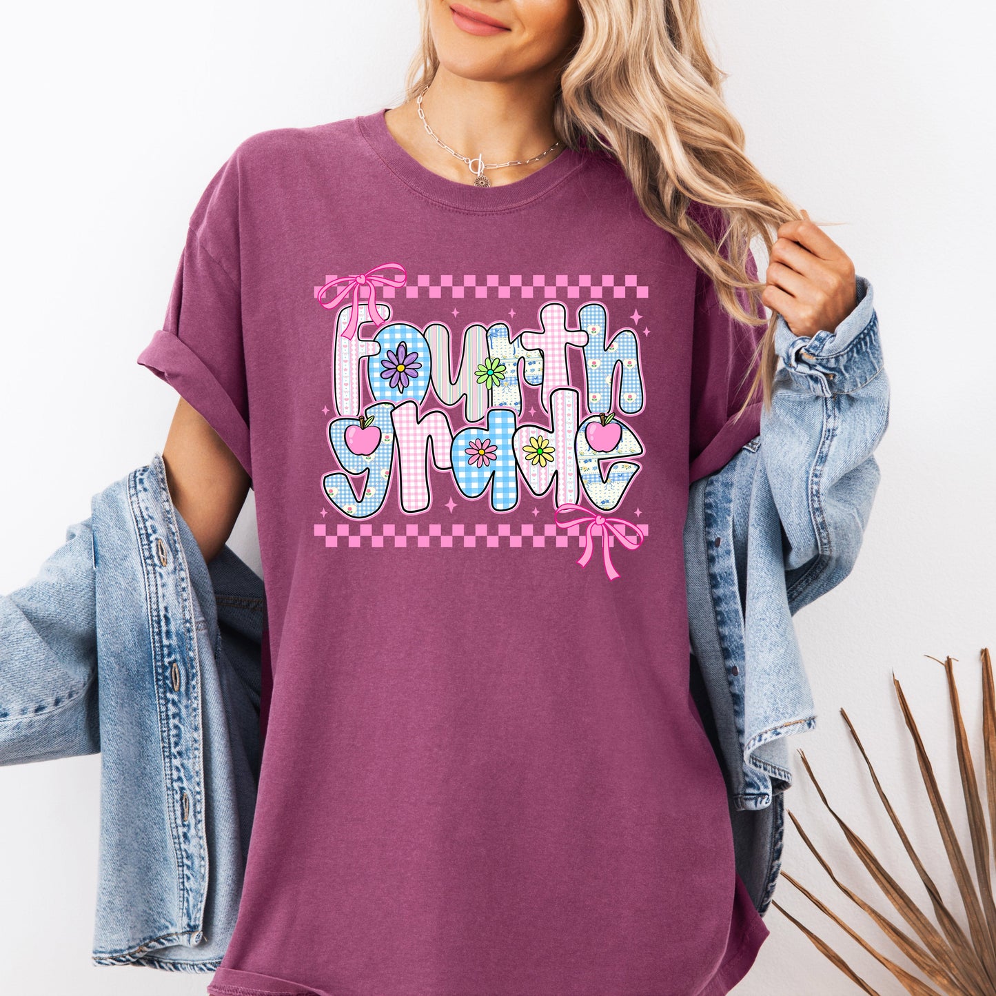 Fourth Grade Teacher, Retro, Checkered, Back to School, First Day of School, Cute, Teacher Appreciation, Coquette, Comfort Colors T-Shirt