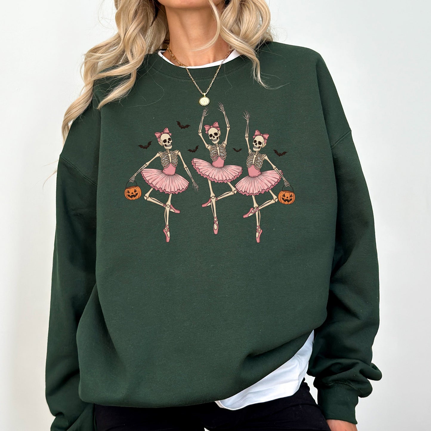 Dancing Skeleton Girls, Halloween, Ghost, Checkered, Retro, Vintage, Spooky, Costume, Fall, Graphic Sweatshirt