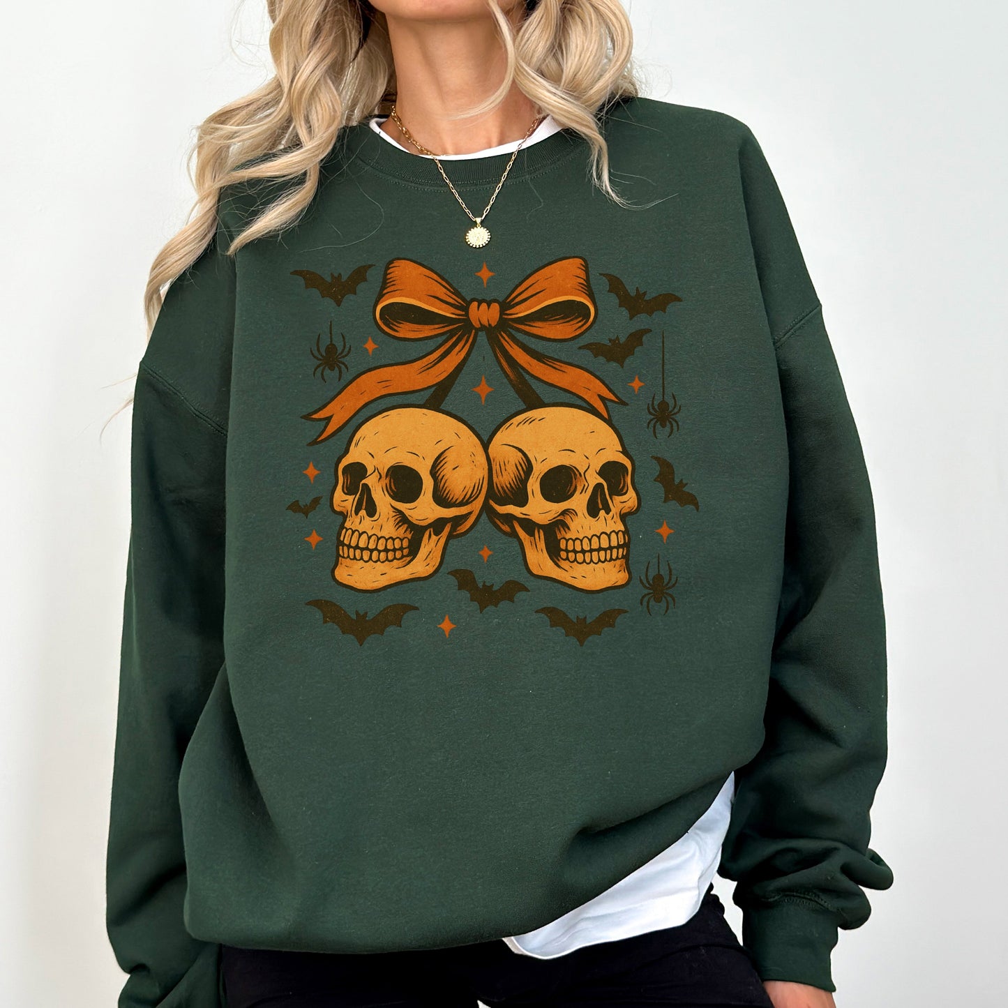 Skull Bow, Coquette, Bats, Ghost, Western, Halloween, Retro, Vintage, Spooky, Costume, Fall, Graphic Sweatshirt