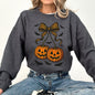 Pumpkin Coquette, Bow, Halloween, Retro, Vintage, Spooky, Costume, Fall, Graphic Sweatshirt