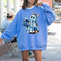 Cute Blue Ghost, Patchwork, Trick or Treat, Witch, Bow, Coquette, Pumpkin, Halloween, Floral, Retro, Spooky, Costume, Fall, Graphic Sweatshirt