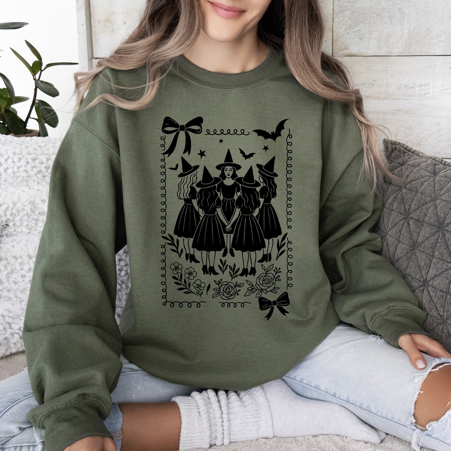 Halloween Witches, Vintage, Ghost, Pumpkin, Retro, Spooky, Costume, Fall, Graphic Sweatshirt
