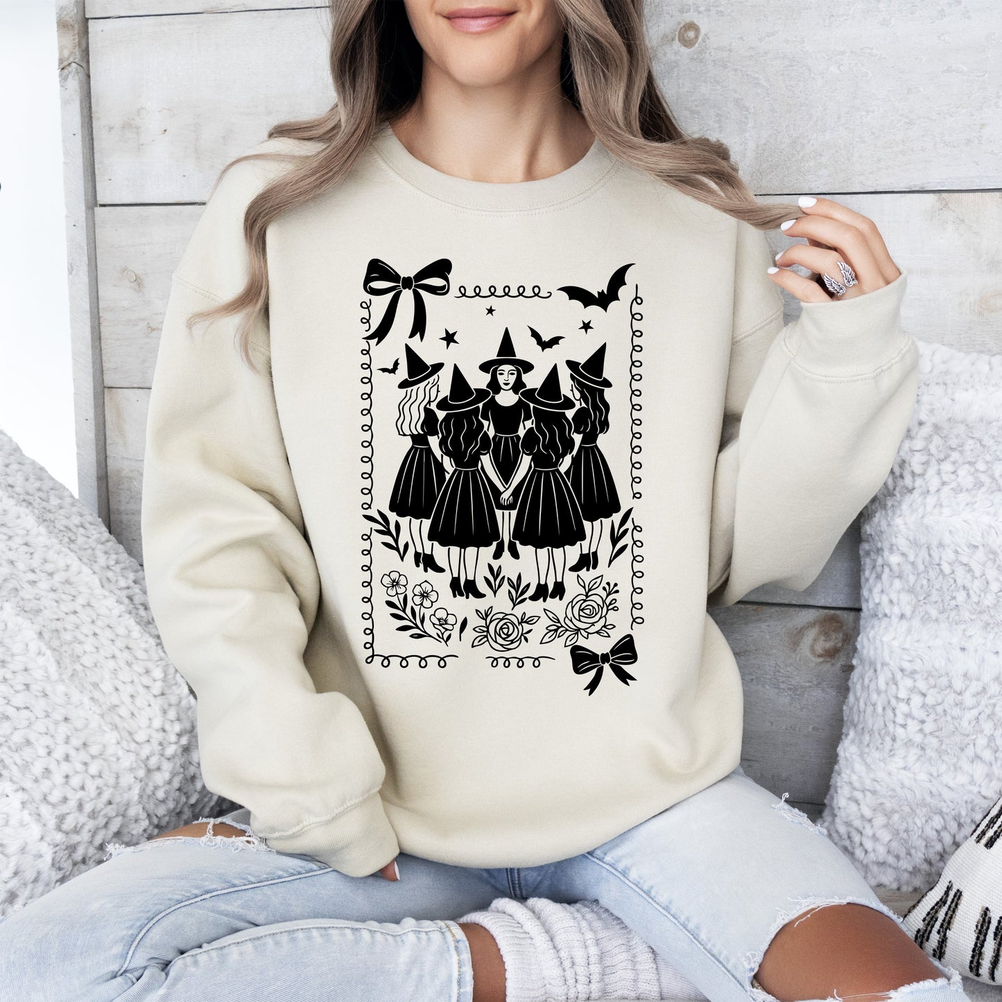 Halloween Witches, Vintage, Ghost, Pumpkin, Retro, Spooky, Costume, Fall, Graphic Sweatshirt