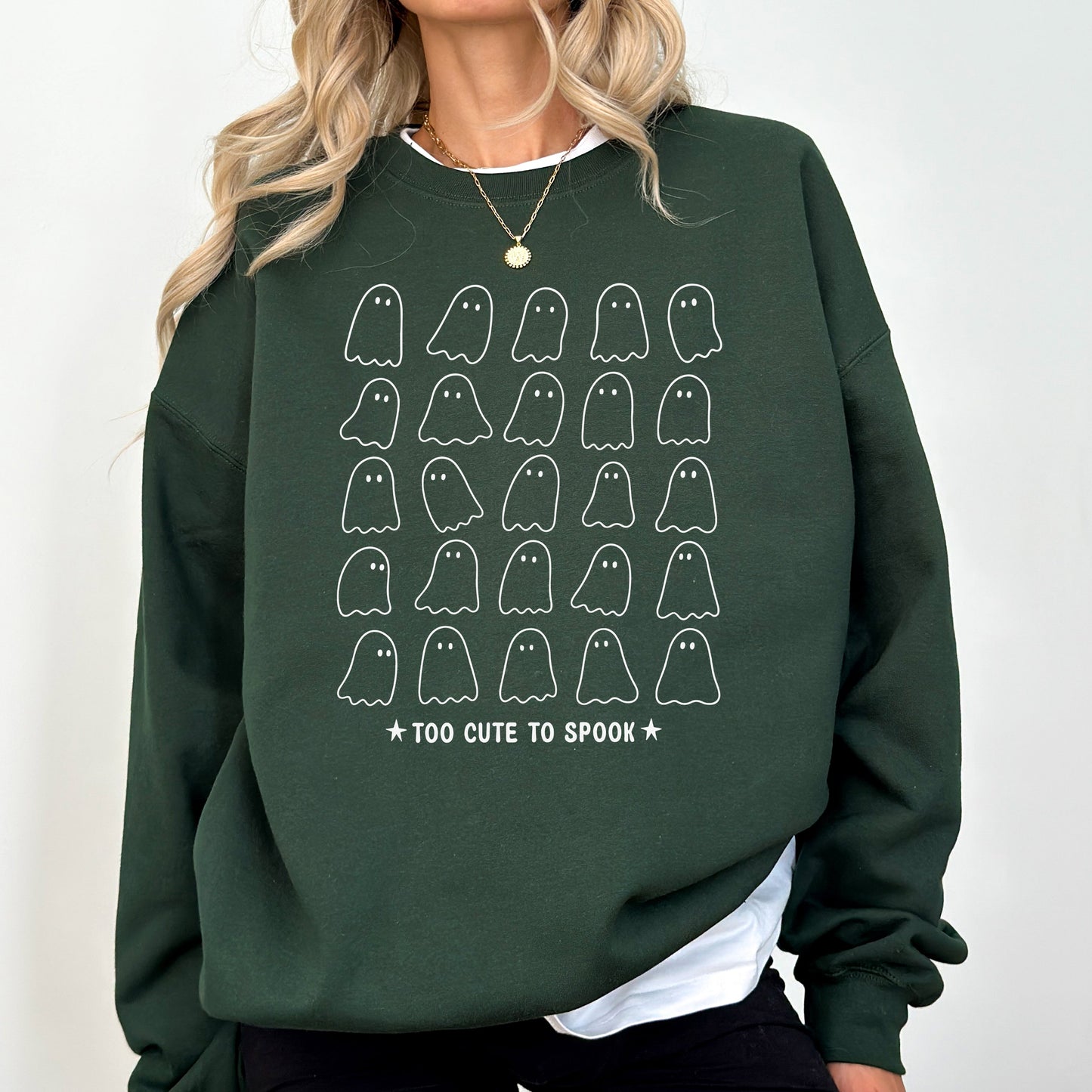 Too Cute to Spook, Mini Ghosts, Halloween, Vintage, Pumpkin, Retro, Spooky, Costume, Fall, Graphic Sweatshirt