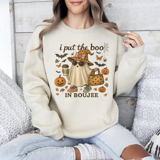Boujee Ghost, Fancy, Halloween, Vintage, Pumpkin, Retro, Spooky, Costume, Fall, Graphic Sweatshirt