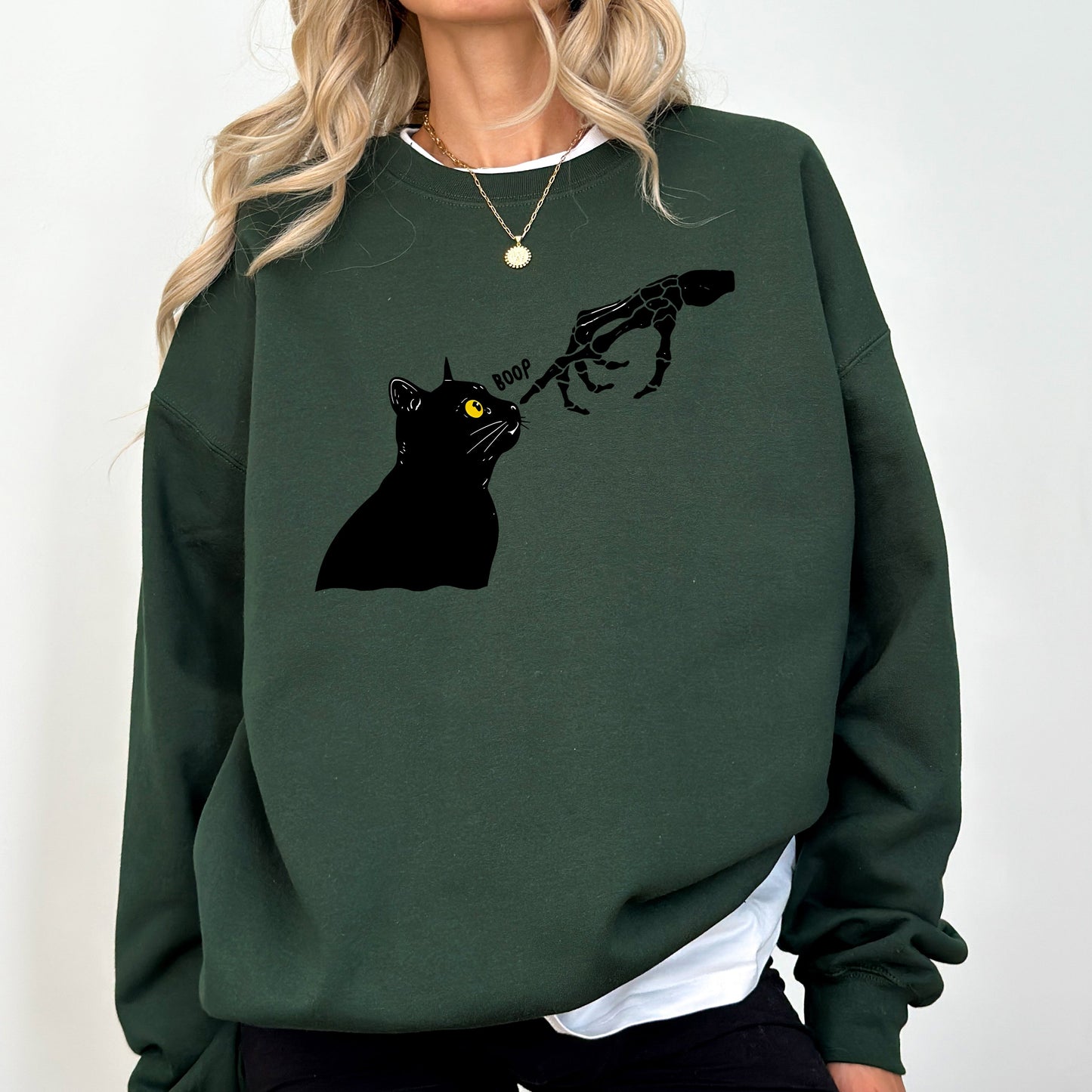 Boop Cat, Skeleton, Funny, Ghost, Halloween, Western, Vintage, Pumpkin, Retro, Spooky, Costume, Fall, Graphic Sweatshirt