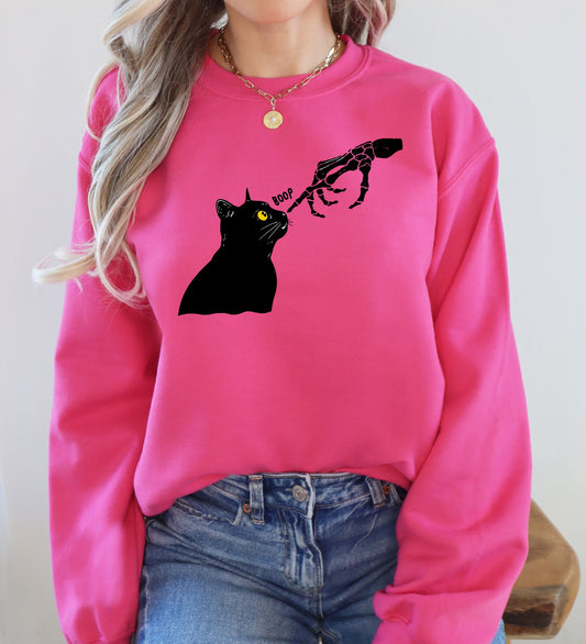 Boop Cat, Skeleton, Funny, Ghost, Halloween, Western, Vintage, Pumpkin, Retro, Spooky, Costume, Fall, Graphic Sweatshirt