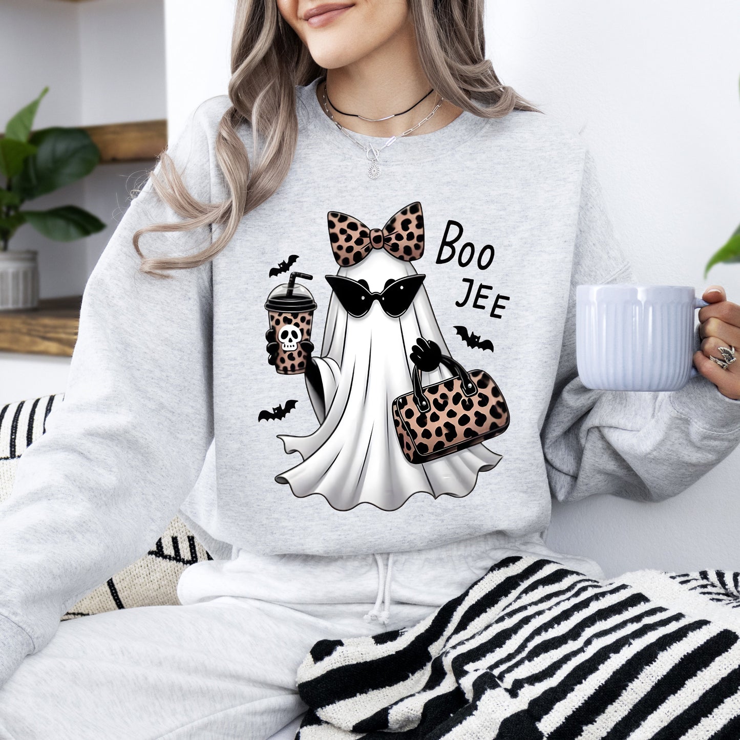 Fancy Boujee Ghost, Halloween, Bow, Coquette, Western, Vintage, Pumpkin, Retro, Spooky, Costume, Fall, Graphic Sweatshirt