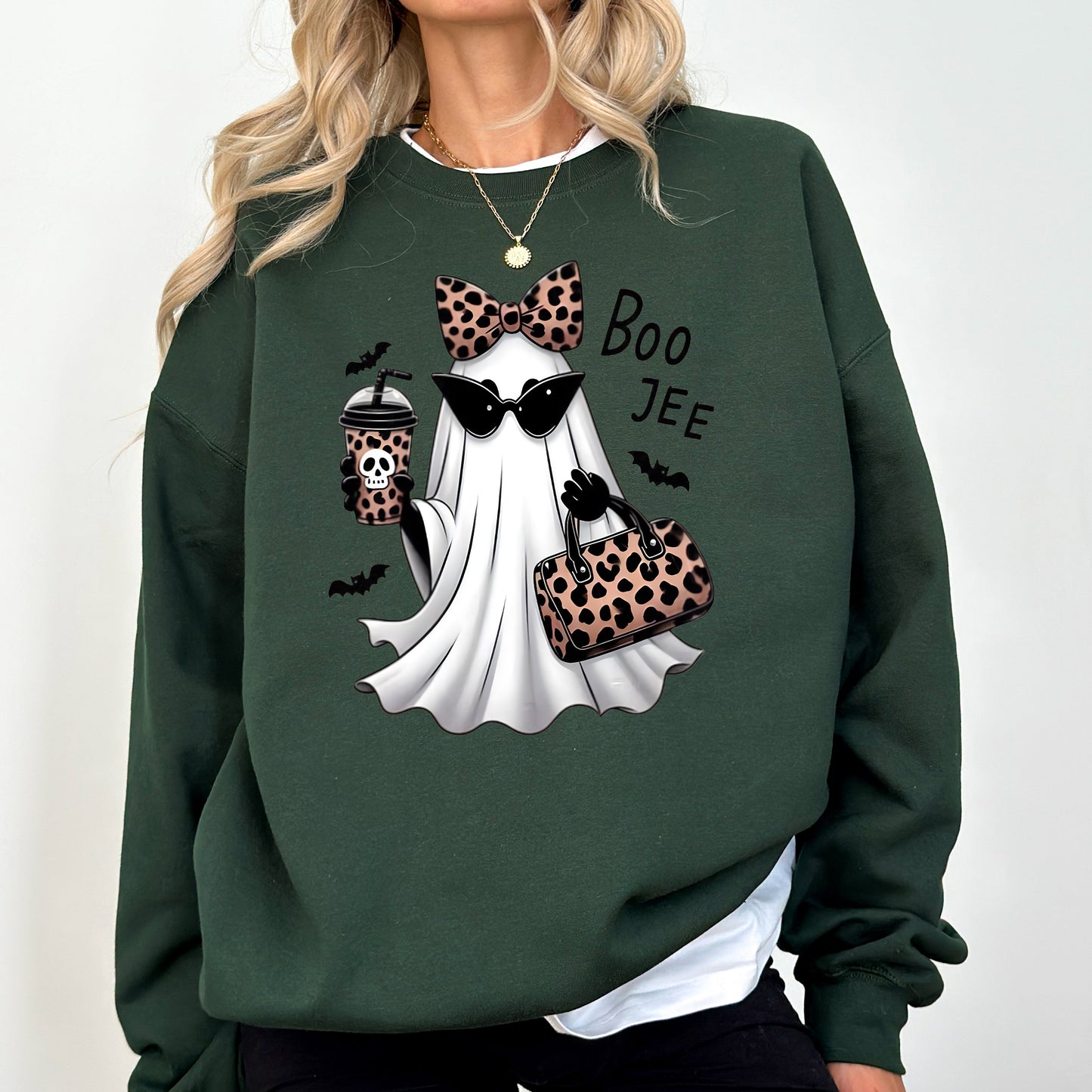 Fancy Boujee Ghost, Halloween, Bow, Coquette, Western, Vintage, Pumpkin, Retro, Spooky, Costume, Fall, Graphic Sweatshirt