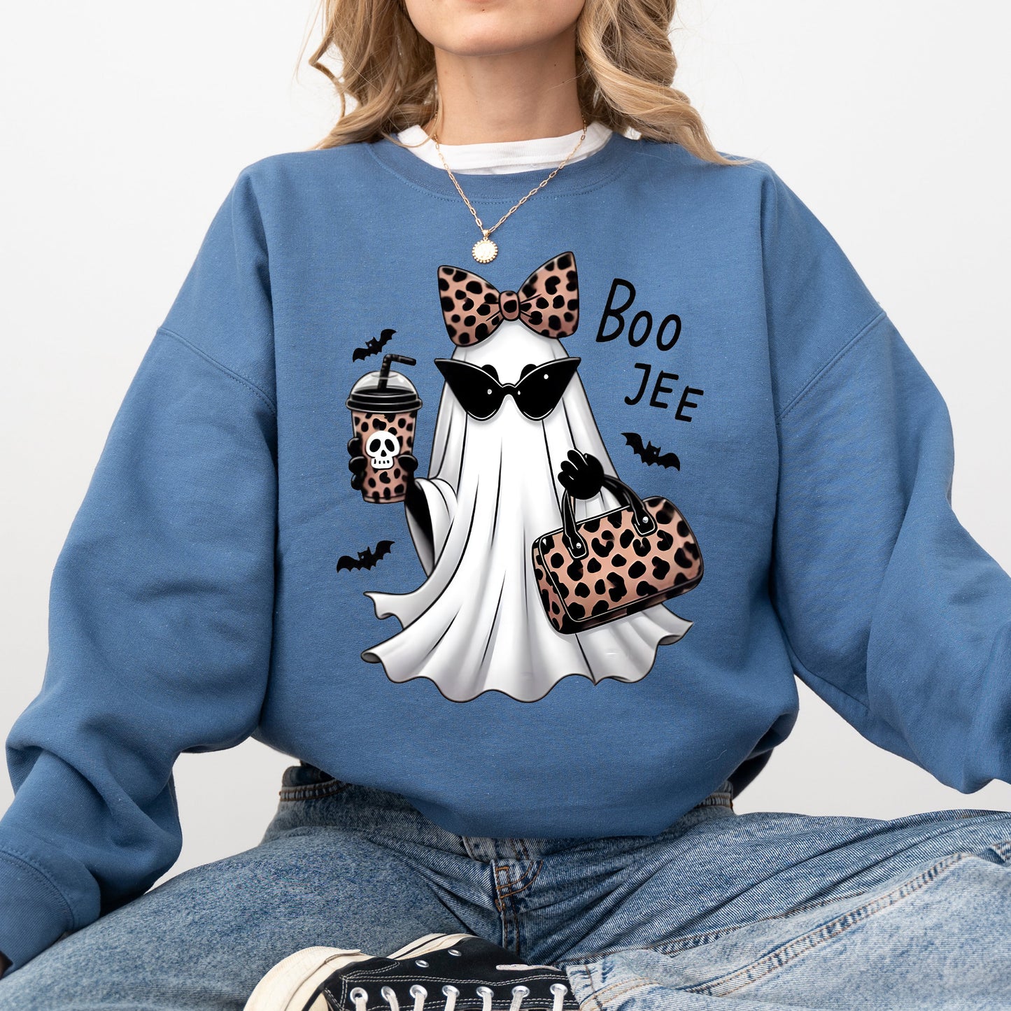 Fancy Boujee Ghost, Halloween, Bow, Coquette, Western, Vintage, Pumpkin, Retro, Spooky, Costume, Fall, Graphic Sweatshirt