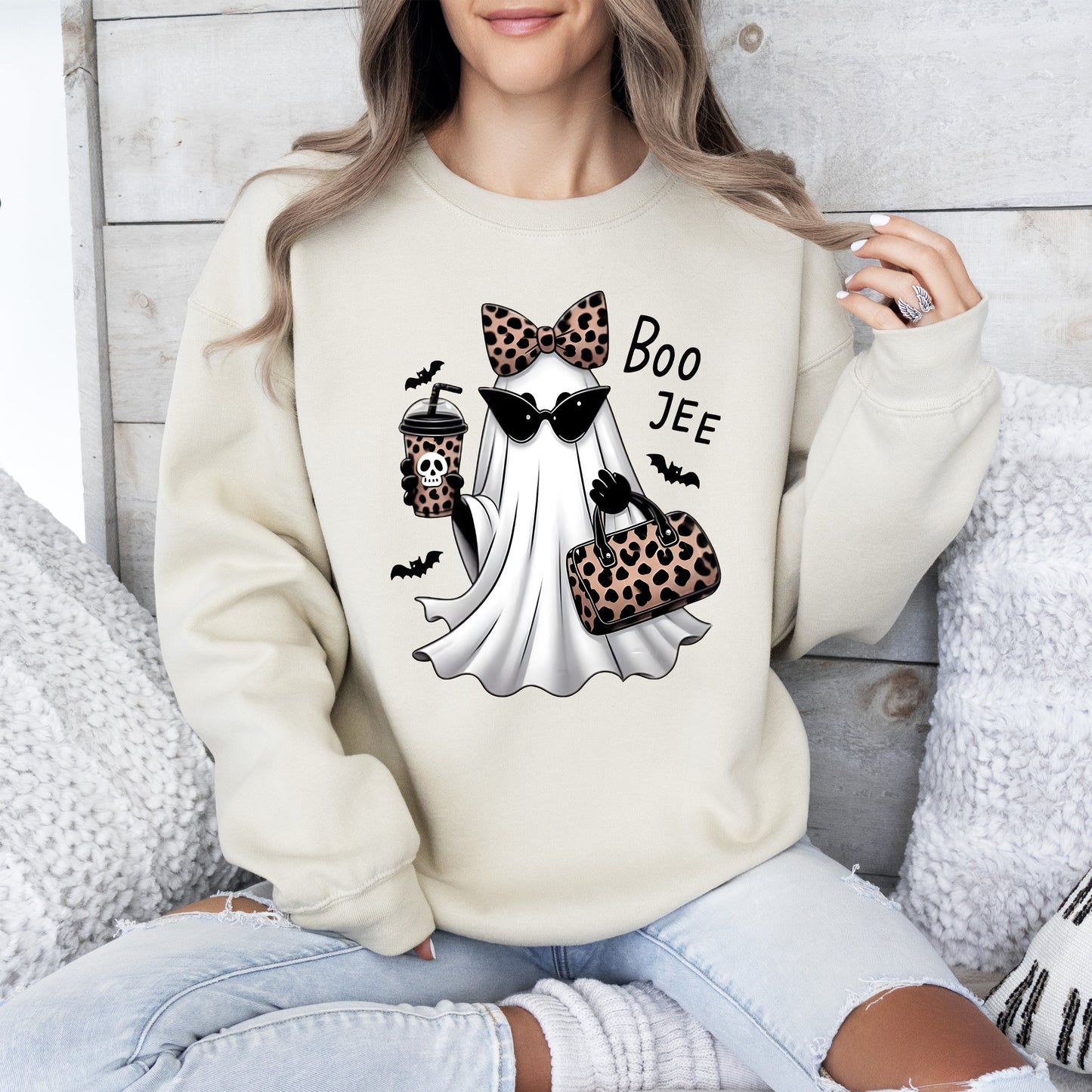 Fancy Boujee Ghost, Halloween, Bow, Coquette, Western, Vintage, Pumpkin, Retro, Spooky, Costume, Fall, Graphic Sweatshirt