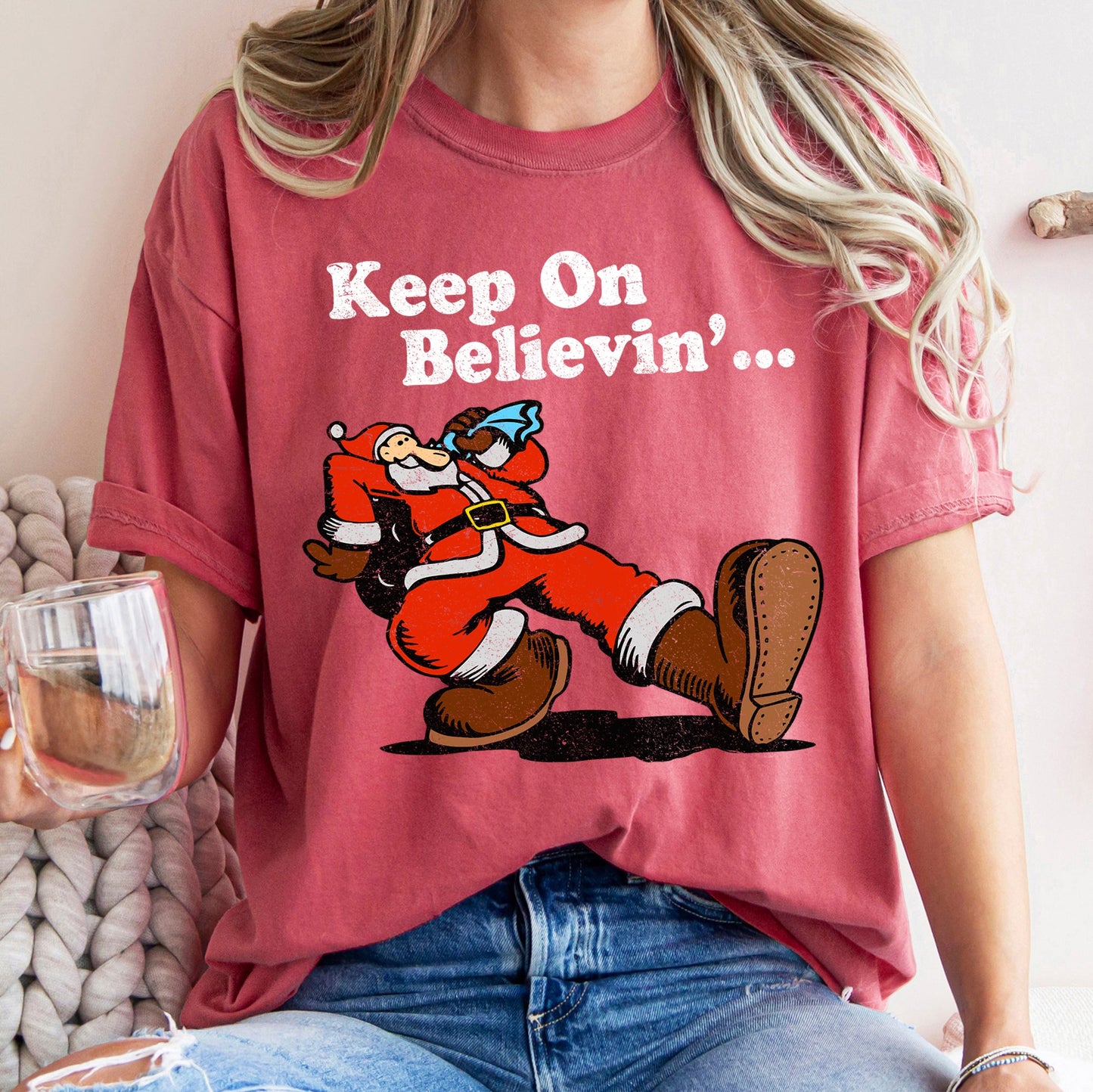 Keep On Believin', Santa, Trucking, Retro, Christmas, Comfort Colors, Tshirt