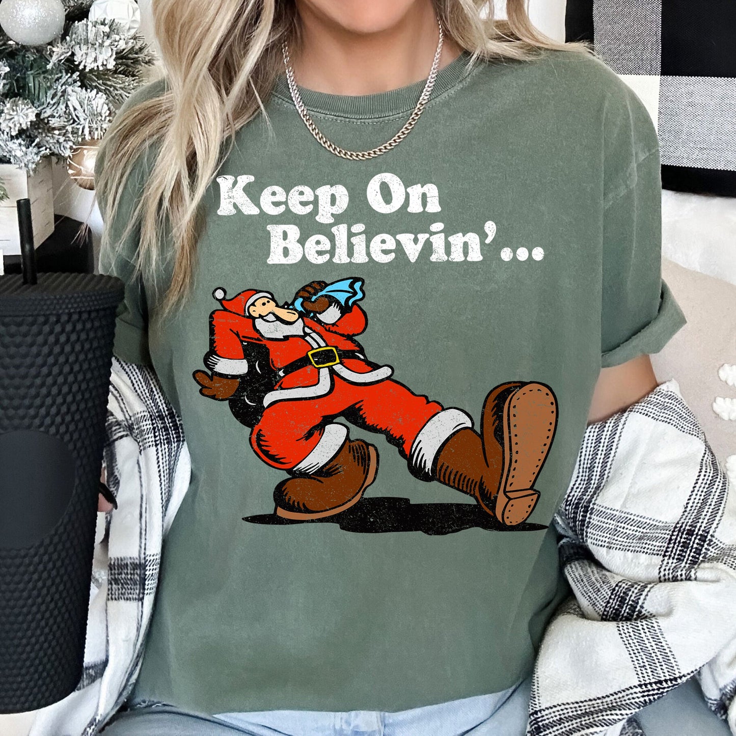Keep On Believin', Santa, Trucking, Retro, Christmas, Comfort Colors, Tshirt