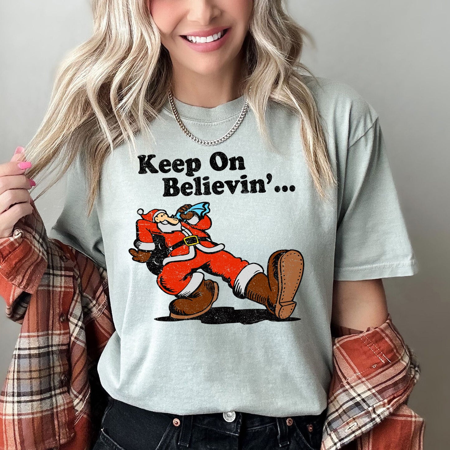 Keep On Believin', Santa, Trucking, Retro, Christmas, Comfort Colors, Tshirt