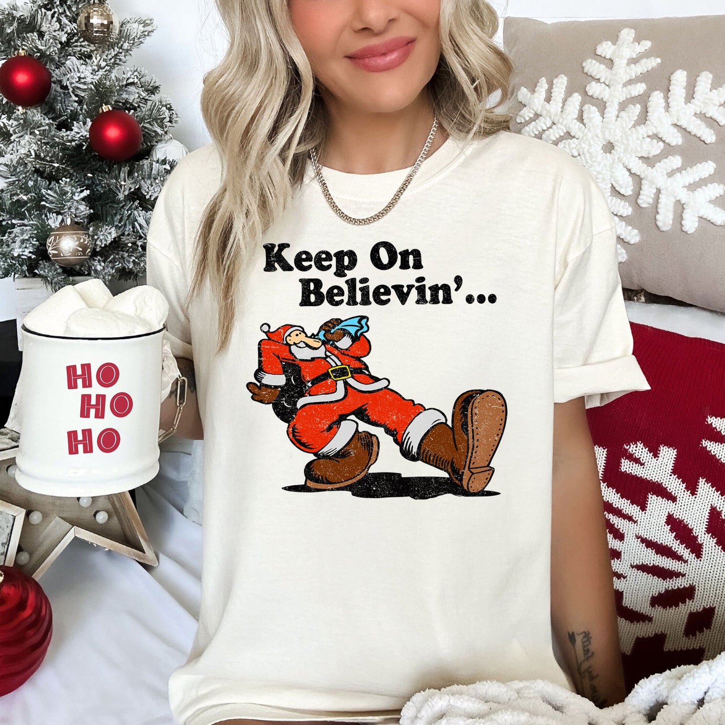Keep On Believin', Santa, Trucking, Retro, Christmas, Comfort Colors, Tshirt