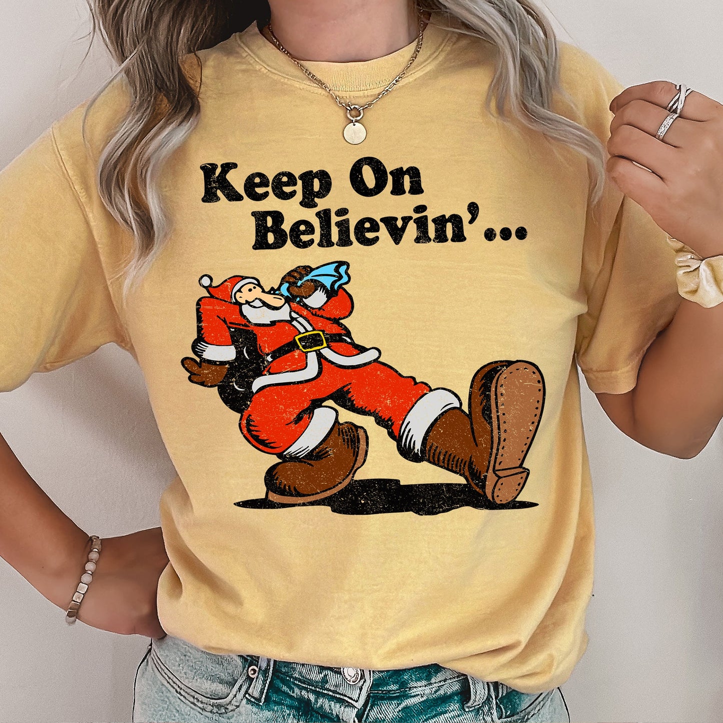 Keep On Believin', Santa, Trucking, Retro, Christmas, Comfort Colors, Tshirt