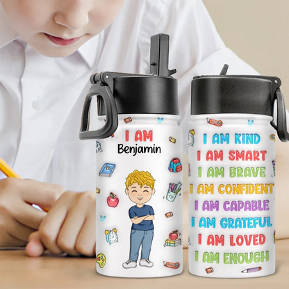 Kind Smart Loved - Personalized Kids Stainless Steel Water Bottle - Custom Gift For Back To School, First Day of School - Student, Son, Daughter | Kindergarten, Pre-K, Preschool