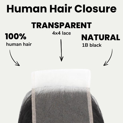 Kinky Curly 4x4 Transparent Lace Human Hair Closure