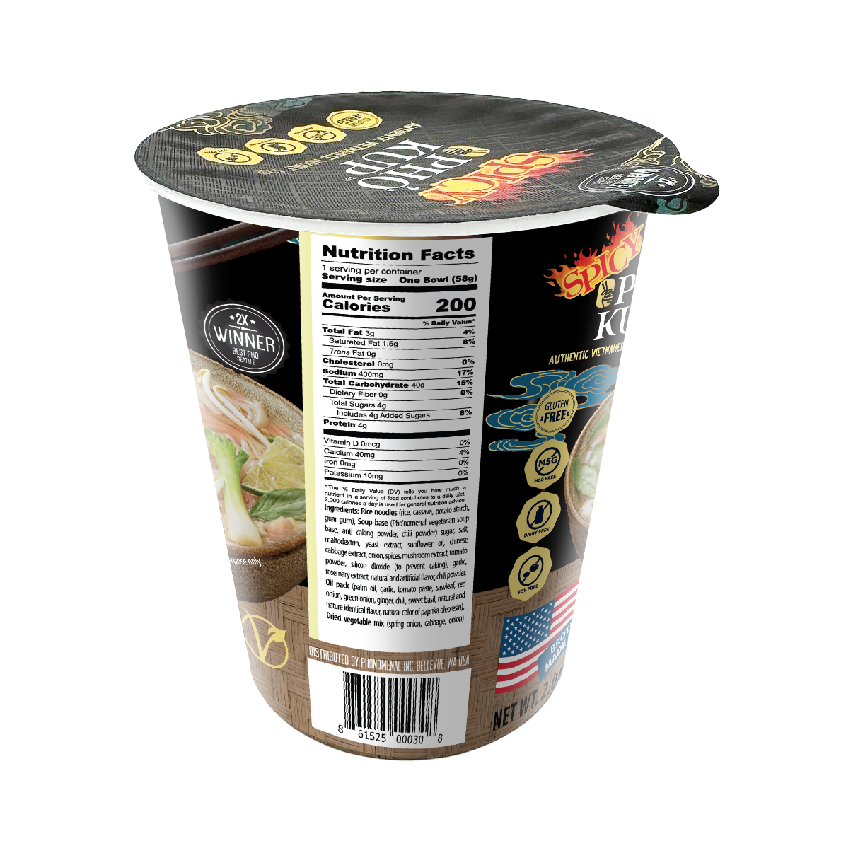 Pho Kup Instant Spicy Veggie Pho (Case of 10 Kups)