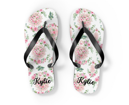 Customizable: Floral Aesthetic Flip Flops, Trendy Beachwear, Vacation Vibes, Dorm Shoes, Shower Shoes