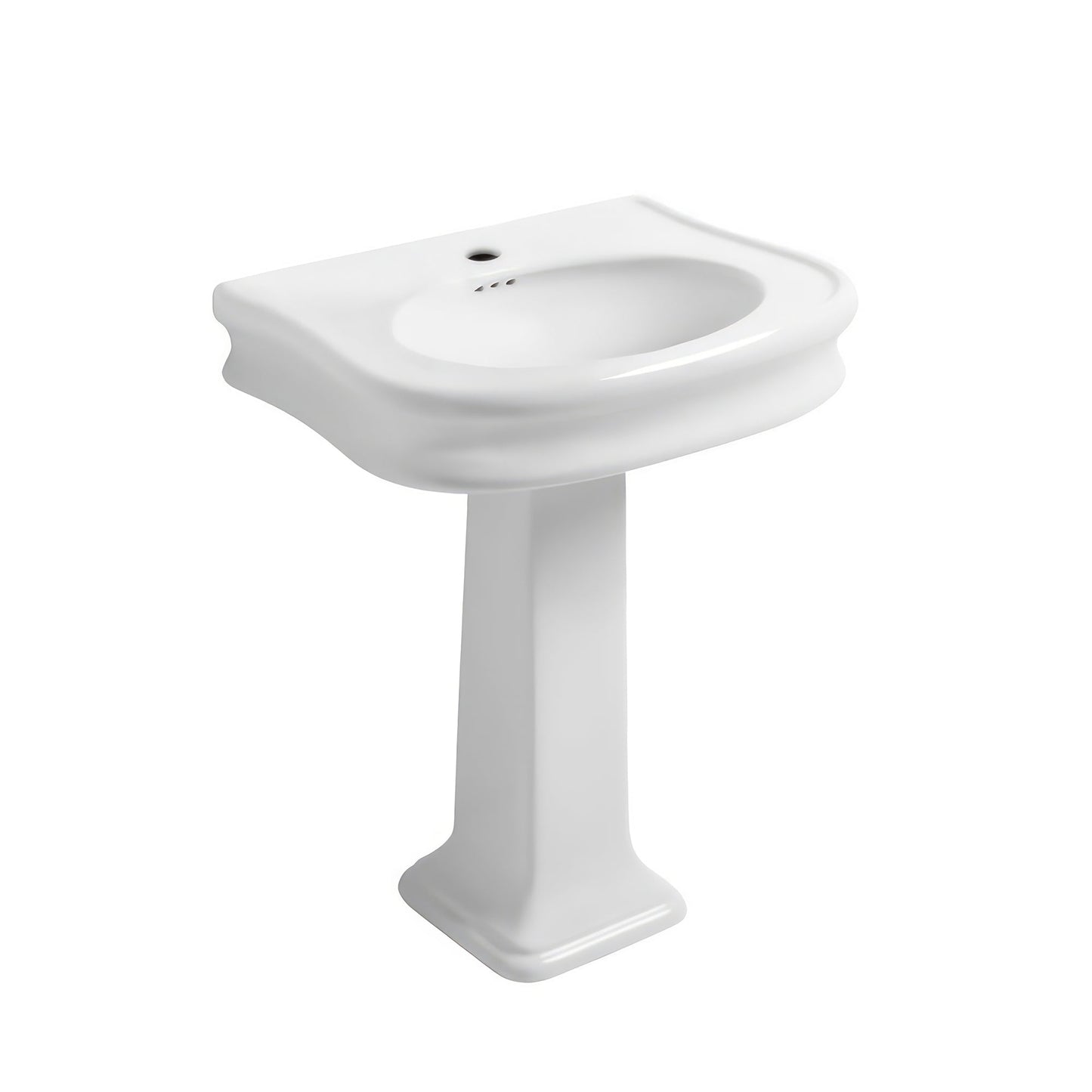 Isabella Collection Traditional Pedestal Sink with Integrated Oval Bowl, Seamless Rounded Decorative Trim, Rear Overflow and Hole Faucet Drill