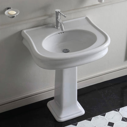 Isabella Collection Traditional Pedestal Sink with Integrated Oval Bowl, Seamless Rounded Decorative Trim, Rear Overflow and Hole Faucet Drill