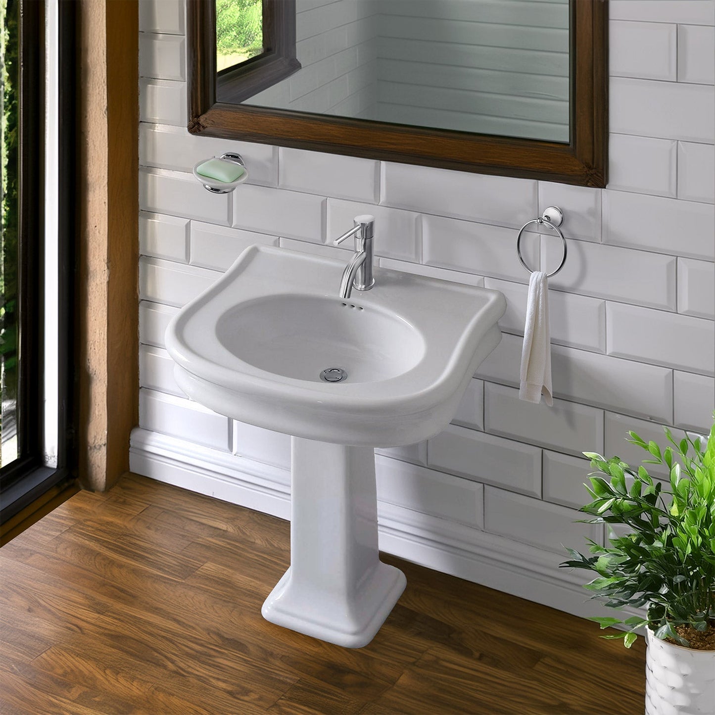 Isabella Collection Traditional Pedestal Sink with Integrated Oval Bowl, Seamless Rounded Decorative Trim, Rear Overflow and Hole Faucet Drill