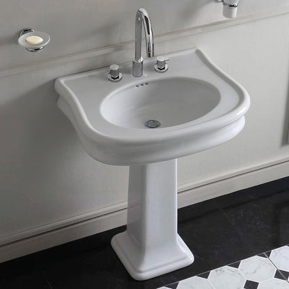 Isabella Collection Traditional Pedestal Sink with Integrated Oval Bowl, Seamless Rounded Decorative Trim, Rear Overflow and Hole Faucet Drill
