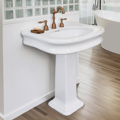 Isabella Collection Traditional Pedestal Sink with Integrated Oval Bowl, Seamless Rounded Decorative Trim, Rear Overflow and Hole Faucet Drill