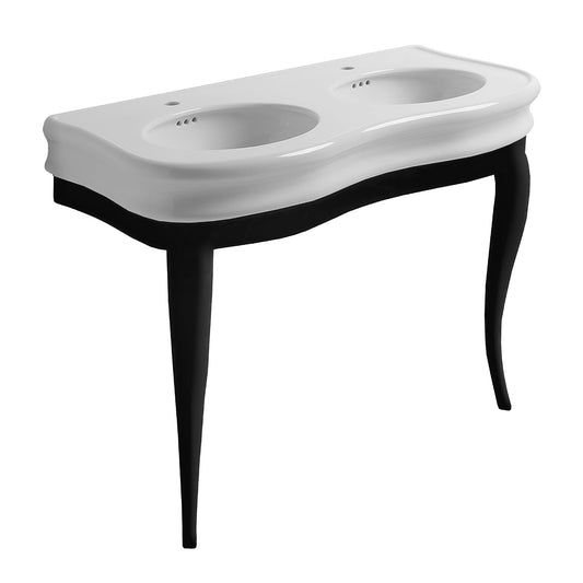 Isabella Collection Large Console with integrated oval bowls, Overflow and Black Wooden Leg Support