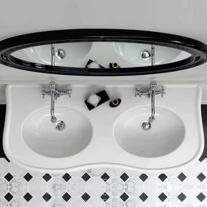 Isabella Collection Large Console with integrated oval bowls, Overflow and Black Wooden Leg Support