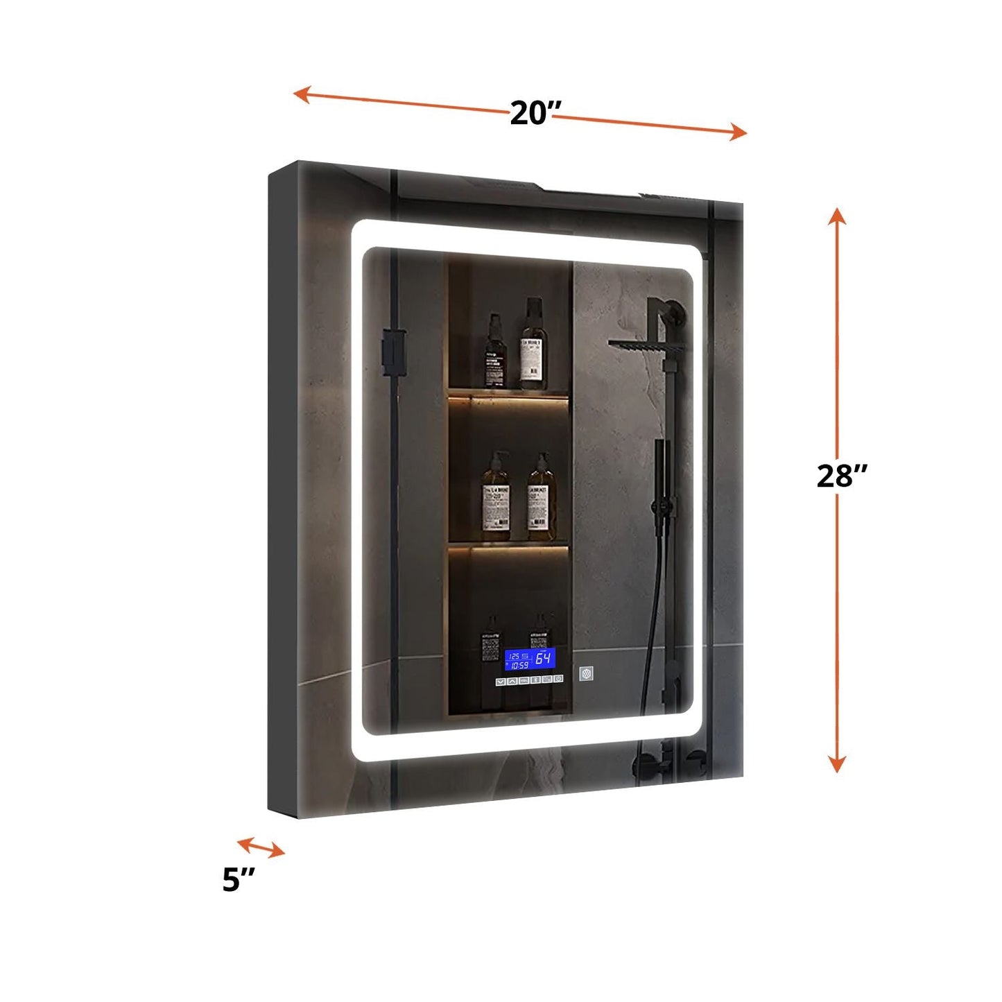 Bracciano 20 in. W x 28 in. H Surface-Mount LED Mirror Medicine Cabinet with Defogger